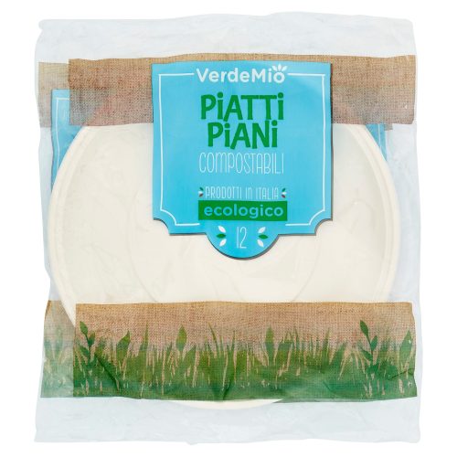 VerdeMio Piatti Piani Compostabili ecologico 12 pz